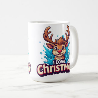 Cute Reindeer Mascot With 'I Love Christmas' Text Coffee Mug