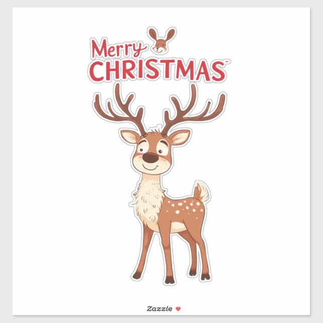 Cute Reindeer Mascot With 'I Love Christmas' Text Sticker (Sheet)