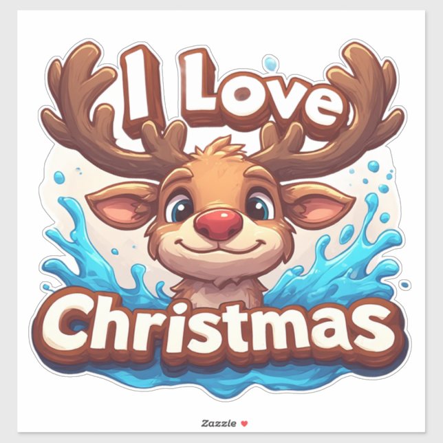 Cute Reindeer Mascot With 'I Love Christmas' Text Sticker (Sheet)