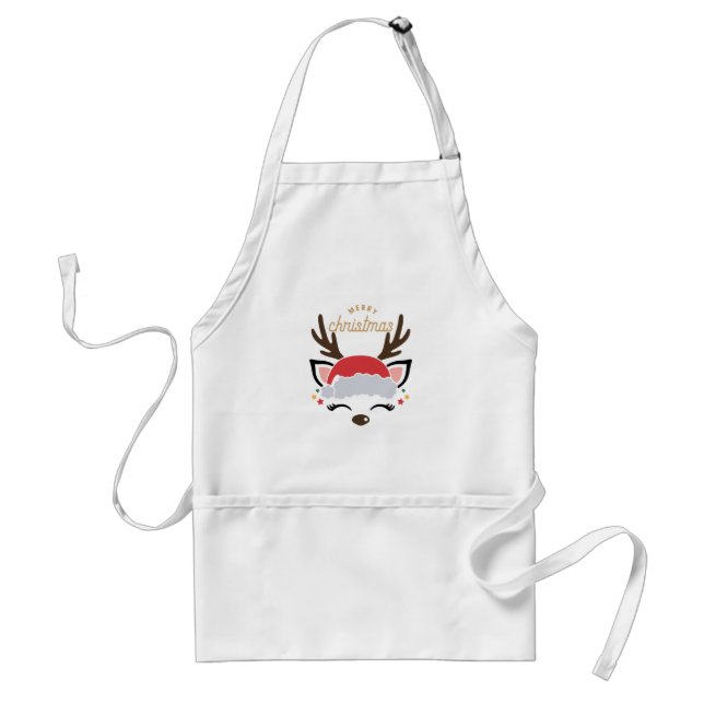 Cute Reindeer - Merry Christmas Adult Apron (Front)