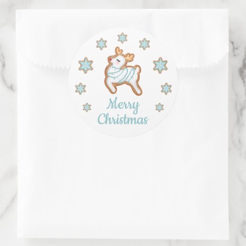 Cute Reindeer Merry Christmas Classic Round Sticker