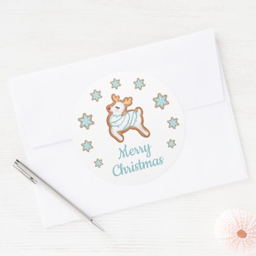 Cute Reindeer Merry Christmas Classic Round Sticker