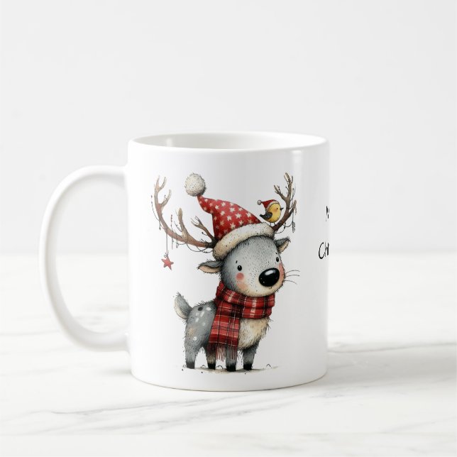 Cute Reindeer Merry Christmas Coffee Mug (Left)