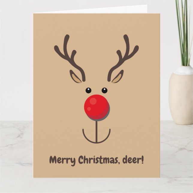 Cute Reindeer "Merry Christmas, deer" Card (Front)