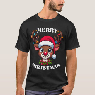 Cute Reindeer Merry Christmas Design T-Shirt