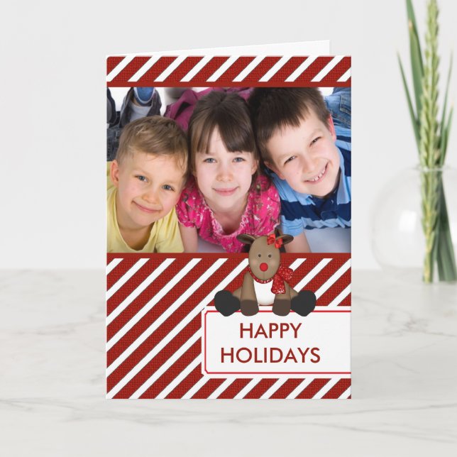CUTE Reindeer Merry Christmas Family Photo Card (Front)