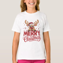 Cute Reindeer Merry Christmas Girls T-Shirt