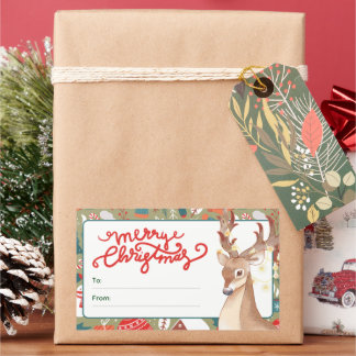 Cute Reindeer Merry Christmas Lights Rectangular Sticker