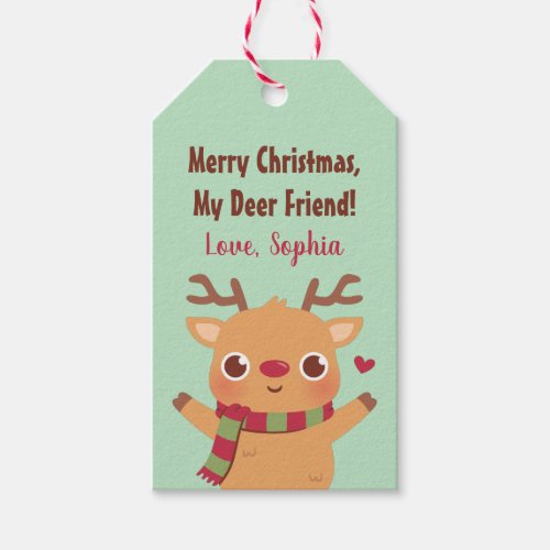 Cute Reindeer Merry Christmas My Deer Friend Pun Gift Tags