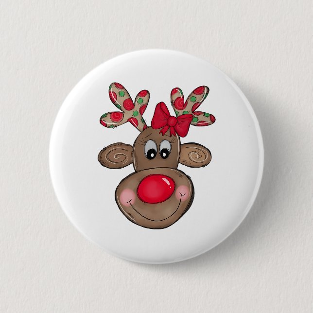 Cute Reindeer Merry Christmas Outfit Girls Kids To Button (Front)