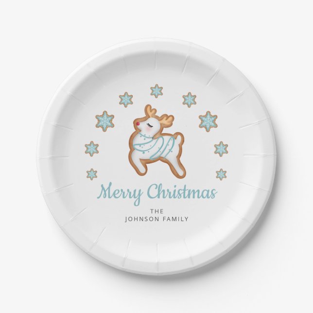 Cute Reindeer Merry Christmas  Paper Plates (Front)