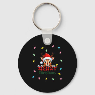 Cute Reindeer Merry Christmas Shirt –plaid Holiday Keychain