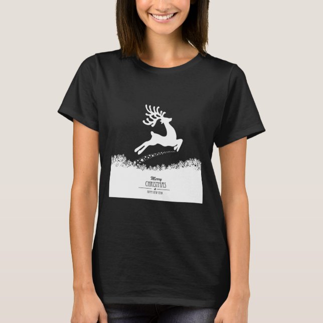 Cute Reindeer Merry Xmas Merry Christmas Happy New T-Shirt (Front)