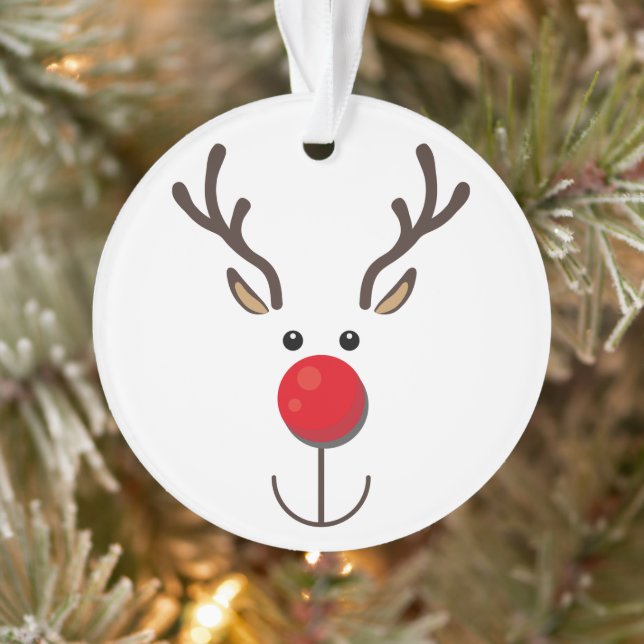 Cute Reindeer Minimalist Face White Ornament (Tree)
