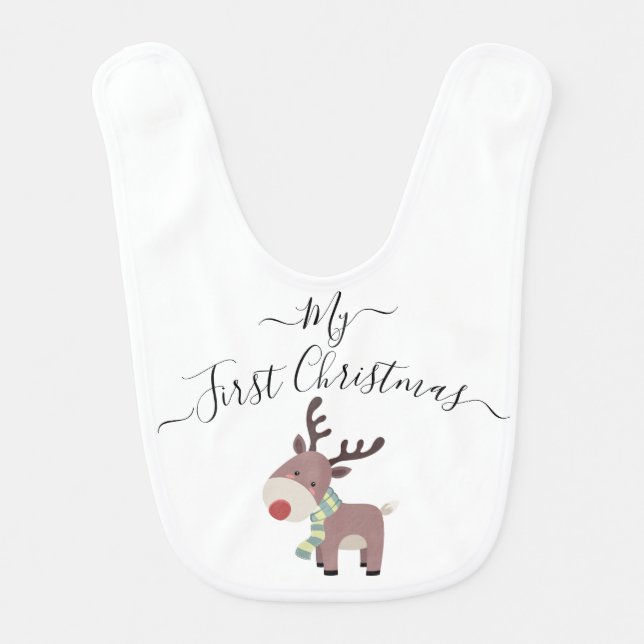 Cute reindeer my first Christmas Baby Bib (Front)