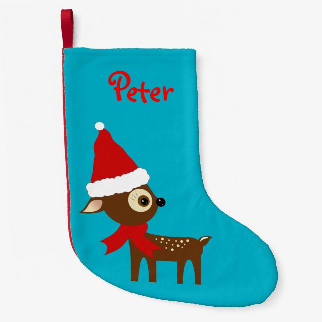 Cute Reindeer Name Personalized Christmas Stocking (Front)