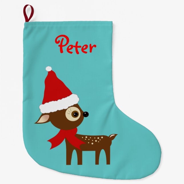 Cute Reindeer Name Personalized Christmas Stocking (Front)