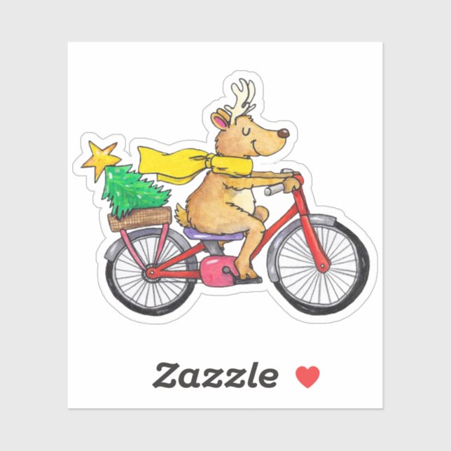 Cute Reindeer on a Bicycle Sticker (Sheet)