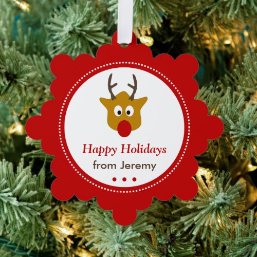 Cute Reindeer On Red Christmas Holidays Ornament Card