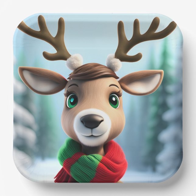 Cute Reindeer Paper Plates (Front)