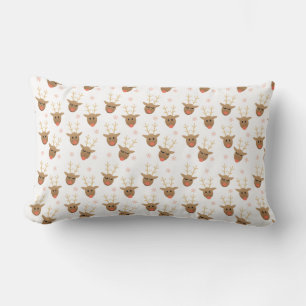 Cute Reindeer Patter Snowflakes Orange Lumbar Pillow