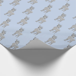 Cute Reindeer Pattern Modern Blue Christmas Wrapping Paper