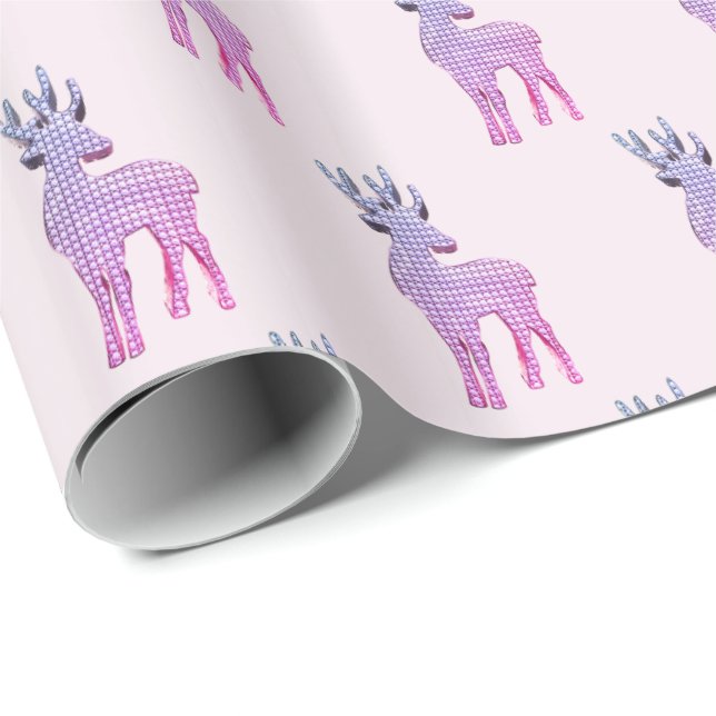Cute Reindeer Pattern Modern Pink Christmas Wrapping Paper (Roll Corner)
