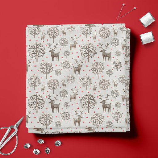 Cute Reindeer Pattern Smoke White Custom Color Fabric