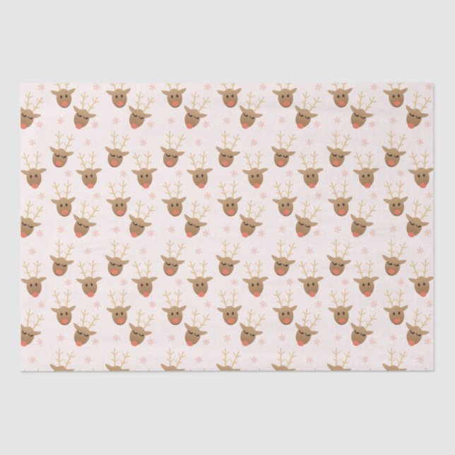 Cute Reindeer Pattern Snowflakes Orange Tissue Paper (Front)