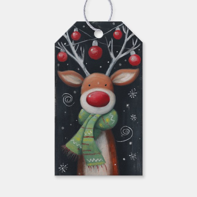 Cute Reindeer Personalized Christmas Gift Tags (Front)