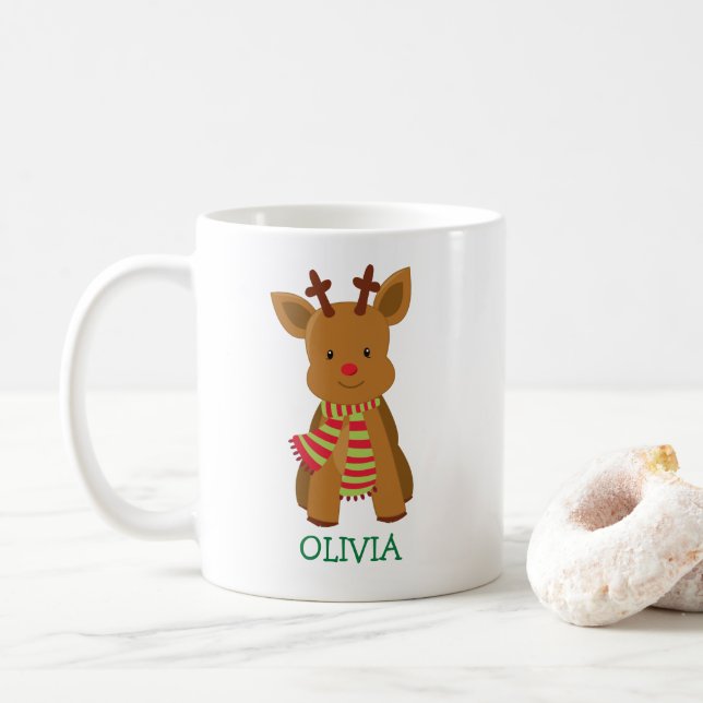 Cute Reindeer Personalized Christmas Mug (With Donut)