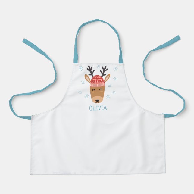 Cute Reindeer Personalized Kids Holiday Apron (Front)