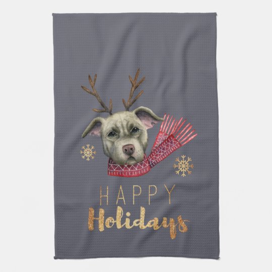Cute Reindeer Pit Bull Terrier Dog Christmas Hand Towel Cute Reindeer Pit Bull Terrier Dog Christmas Hand Towel