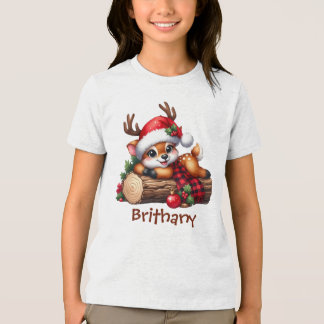 Cute Reindeer Resting On Log Winter Forest Tri-Blend Shirt