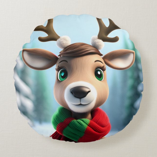 Cute Reindeer Round Pillow (Front)