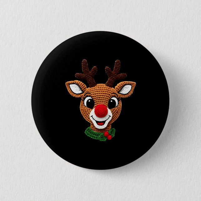 Cute Reindeer Rudolph Crochet Xmas Pajamas Holiday Button (Front)