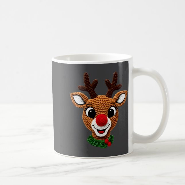 Cute Reindeer Rudolph Crochet Xmas Pajamas Holiday Coffee Mug (Right)