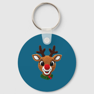 Cute Reindeer Rudolph Crochet Xmas Pajamas Holiday Keychain