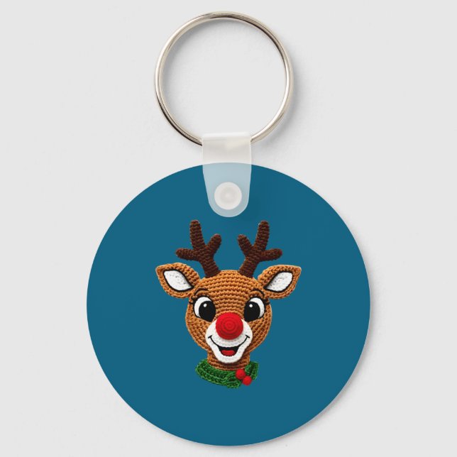 Cute Reindeer Rudolph Crochet Xmas Pajamas Holiday Keychain (Front)