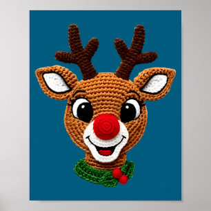Cute Reindeer Rudolph Crochet Xmas Pajamas Holiday Poster