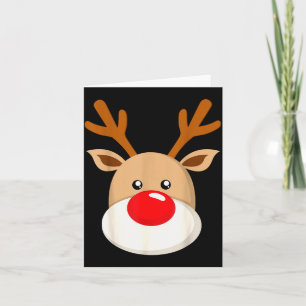 Cute Reindeer Rudolph Red Nose Christmas Antlers Card