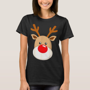 Cute Reindeer Rudolph Red Nose Christmas Antlers T-Shirt