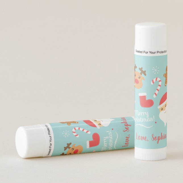 Cute Reindeer, Santa Claus and Gingerbread Man Lip Balm (Front)