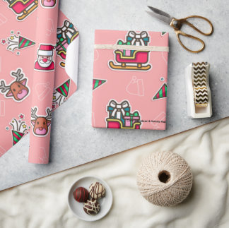 Cute Reindeer & Santa Holiday Wrapping Paper