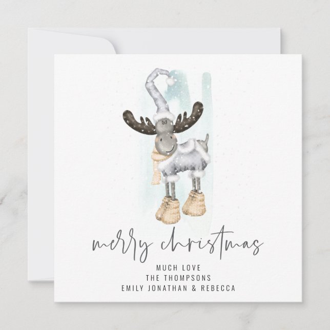 Cute Reindeer Script Merry Christmas Card (Front)