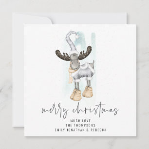 Cute Reindeer Script Merry Christmas Card