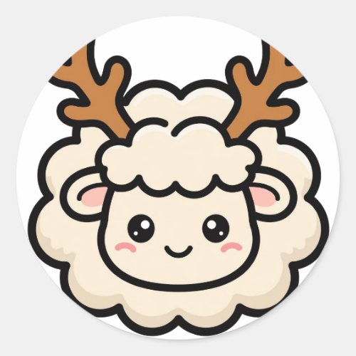 Cute Reindeer Sheep Christmas Round Sticker