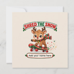 Cute Reindeer Shredding Snow Skateboard Card