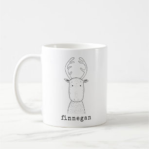 Cute Reindeer Simple Line Illustration Custom Name Coffee Mug