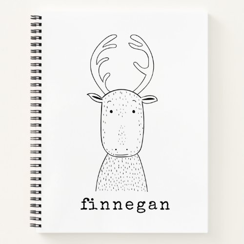 Cute Reindeer Simple Line Illustration Custom Name Notebook